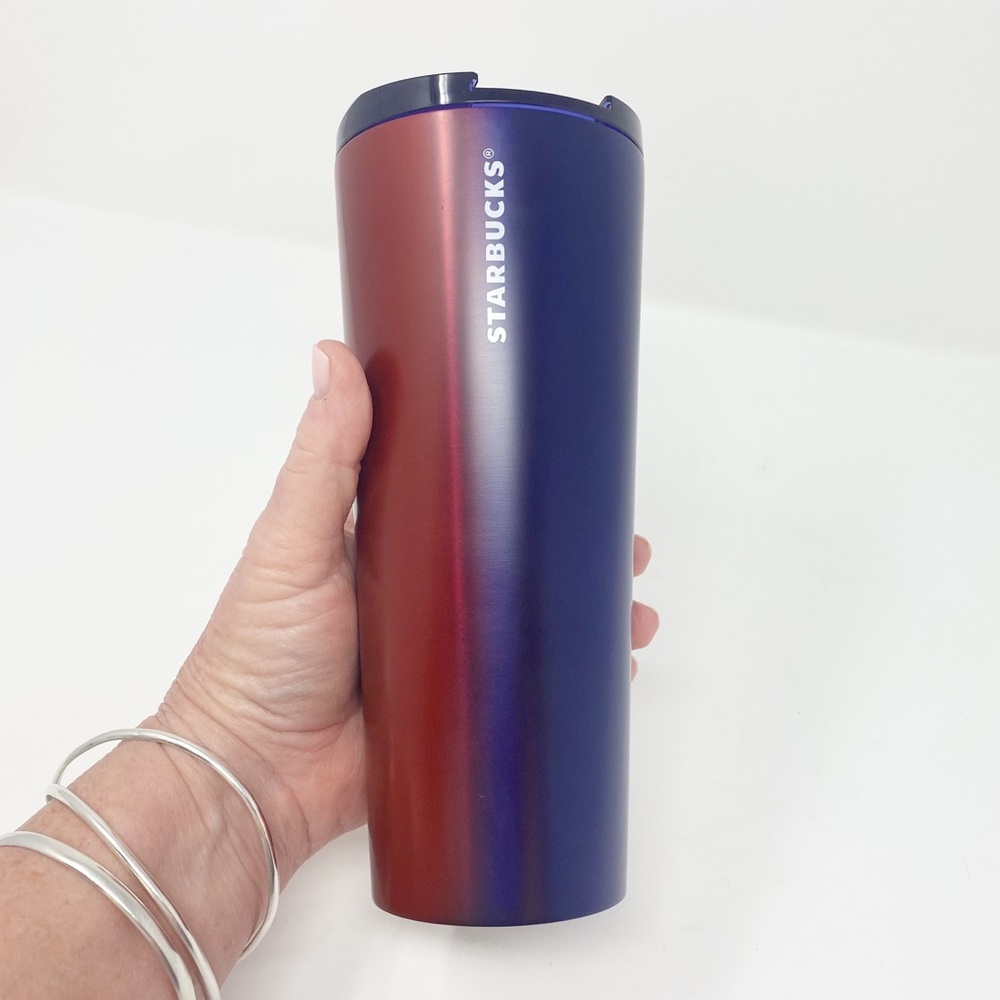 STARBUCKS OMBRÉ RED/BLUE STAINLESS STEEL COLD TUMBLER‎ NWT